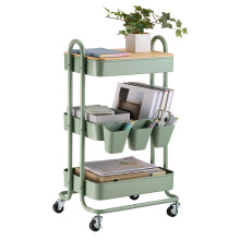 VonHaus Sage Green Storage Trolley - 3 Tier Bathroom Storage with 4 Wheels