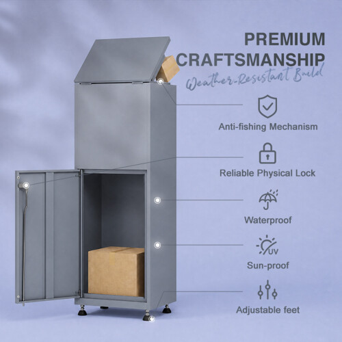 Birchtree BIRCHTREE Metal Parcel Delivery Box 50L Outdoor Lockable Post Drop Box Grey 1