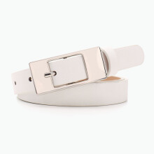 (White)Minimalist Womens Solid Color Pu Belt With Alloy Buckle For Casual Wear Office