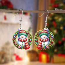 Christmas Snowman Acrylic Earrings With Silver Needle For Present Gift Seasonal