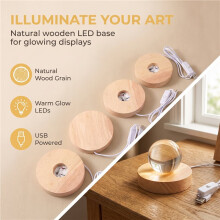 4Pcs LED Round Lighted Base Desktop Decorative Lights Base Night Light for Home Illuminate 3D Crystal Glass Resin Art A
