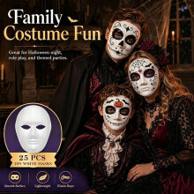 20PCS DIY Full Face Masks , Blank White Paintable Paper Mache Mask, White Plain Mask for Mardi Gras Cosplay Dance Party