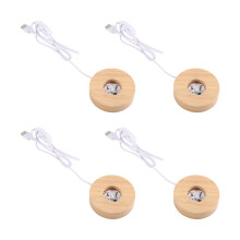4Pcs LED Round Lighted Base Desktop Decorative Lights Base Night Light for Home Illuminate 3D Crystal Glass Resin Art D