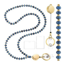 Cordino In Resina con Perline e Avvolgitore Retrattile per Badge Identificativo, Collana Porta Badge A Mani Libere per Donne e Infermiere, Blu.