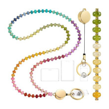 Cordino In Resina con Perline e Avvolgitore Retrattile per Badge Identificativo, Collana Porta Badge A Mani Libere per Donne e Infermiere, Colorato.