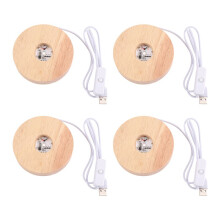 4Pcs LED Round Lighted Base Desktop Decorative Lights Base Night Light for Home Illuminate 3D Crystal Glass Resin Art A