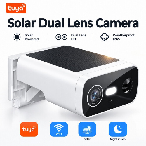 1080P Tuya Solar Wireless Security Camera Dual Lens Camera for Home Security, Motion Detection, 2 Way Audio 2