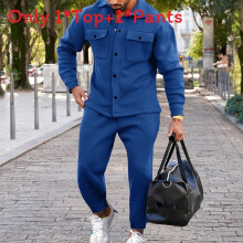 (Navy Blue,M)Ensemble vêtements homme tendance automne avec couleurs unies pour sorties décontractées mode