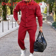 (Red,XXL)Ensemble vêtements homme tendance automne avec couleurs unies pour sorties décontractées mode