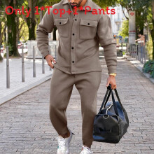 (Khaki,XXL)Ensemble vêtements homme tendance automne avec couleurs unies pour sorties décontractées mode