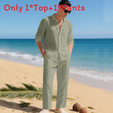 (Army Green,XXL)Conjunto de Camisa e Calça Masculina de Manga Longa de Linho Minimalista Roupa Casual Outono