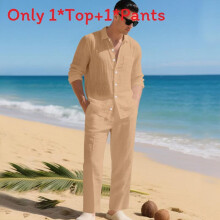 (Earth Yellow,M)Conjunto de Camisa e Calça Masculina de Manga Longa de Linho Minimalista Roupa Casual Outono