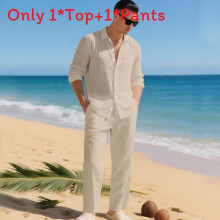 (Khaki,XL)Conjunto de Camisa e Calça Masculina de Manga Longa de Linho Minimalista Roupa Casual Outono