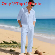 (Light Blue,XXL)Conjunto de Camisa e Calça Masculina de Manga Longa de Linho Minimalista Roupa Casual Outono