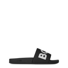 (11 UK, Black/White) Boss Mens Aryeh Logo Rubber Sliders