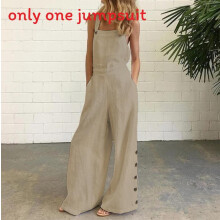 (Coffee,M)Pure Color Sleeveless Jumpsuit With Side Buttons And Pockets For Fashion Spring