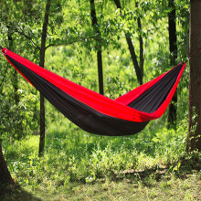 (Red+Black)Double Person Parachute Nylon Hammock Outdoor Travel Camping Swing Hanging Bed