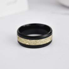 (Black Gold,6)Luminoso Anillo Plateado Dorado Oscuro Dragón Verde Hombres Brillante Fluorescente