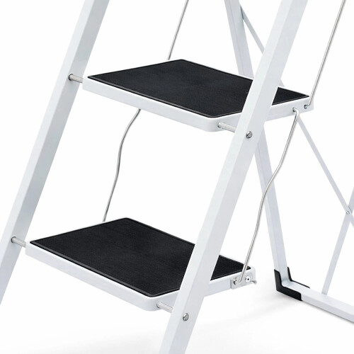 Foldable 3 Step Ladder Stepladder Non Slip Tread Safety Steel 2