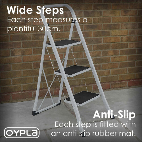 Foldable 3 Step Ladder Stepladder Non Slip Tread Safety Steel