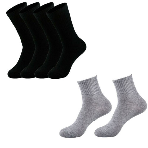 (Black)Sports Socks Polyester Cotton Men Solid Color Simple Fashionable Casual And 2