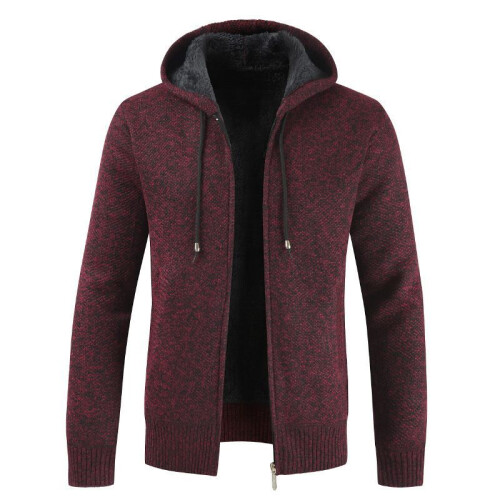 (Wine Red,M)Herren Pullover Hoodie Winter dick Zipper Pulli Sweater Kapuze Mantel Strick