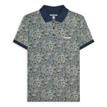 (S, Navy/Ultimate Grey) Lambretta Mens Paisley Brand Three Button Retro Short Sleeve Polo Shirt Top