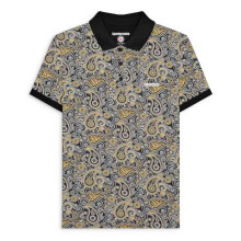 (2XL, Black/Grey) Lambretta Mens Paisley Brand Three Button Retro Short Sleeve Polo Shirt Top