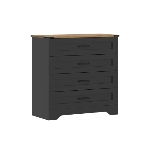 (Black) (4 Drawer) Panelled Chest of Drawers Storage Unit