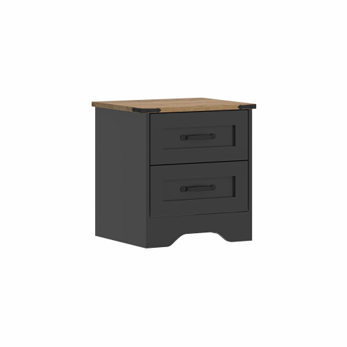 (Black) (2 Drawer) Panelled Chest of Drawers Storage Unit