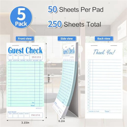 30 Pack Guest Check Books, Server Note Pads for Restaurant, Green Waiter Checkbook, Restaurant Order Pad 50 Sheets/Pack 2