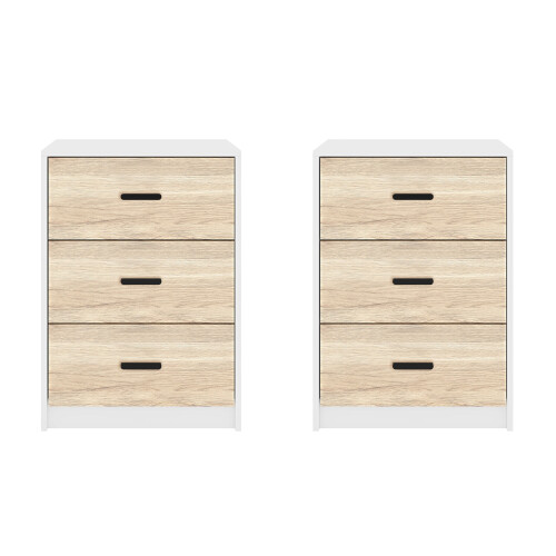 (Oak) (White) Set of 2 Modern 3 Drawer Bedside Cabinets