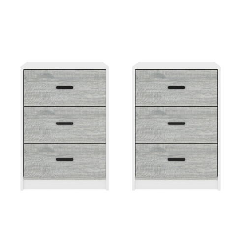 (Ash Grey) (White) Set of 2 Modern 3 Drawer Bedside Cabinets