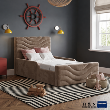 (3ft Single (with Gaslift), Green(No Matress)) Kids Velvet Double Bed Frame Wave Panel 54” Headboard Mattress Gas Lift Storage Bed