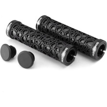 Pair of Ergonomic Non Slip Mountain Bike Handlebar Grips with 2 End Caps, Double Lock Design for 22 mm Bars in Black,  Riding Comfort