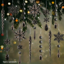 (Black) [Random snowflake decorations] 9pcs Crystal Snowflake Ornaments | Winter Acrylic Decorations for Party Favor Celebration