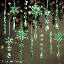 (Green) [Random snowflake decorations] 9pcs Crystal Snowflake Ornaments | Winter Acrylic Decorations for Party Favor Celebration