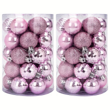 (pink color) [Christmas Ball Ornaments] 68pcs 2 Boxes Christmas Ball Ornaments | 4Cm/1.57Inch Shatterproof Wear-Resistant Hanging