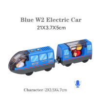 (Blue W2 Car) Battery Operated Locomotive Pay Train Set Fit for Wooden Railway Track Powerful Engine Bullet Electric Train for Boys Gi