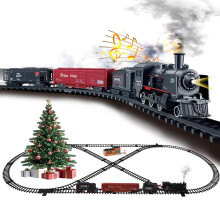 Classical Battery Operate Electric Railway Train Simulation Steam Locomotive Set Adding Water to Smoke Train Toys Lights