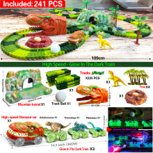 (241 train track) Dinosaur Train Toys Create A Dinosaur World Road Race-Flexible Track Playset, Dinosaurs Toys Race Car for Old Boy Girls