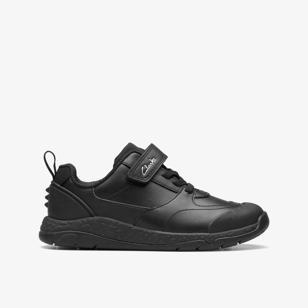 Clarks (Wide, 7 (Children's)) Steggystride K Black Leather