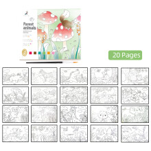 (Animals(20Pages)) Kids Watercolor Coloring Book 20 Pages with Pigment Brush Ocean Fairy Animals Painting Travel DIY Art Drawing Toy Portab