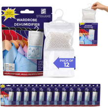 Straame Unscented Hanging Dehumidifier, Wardrobe Moisture Absorber, 12 Pack