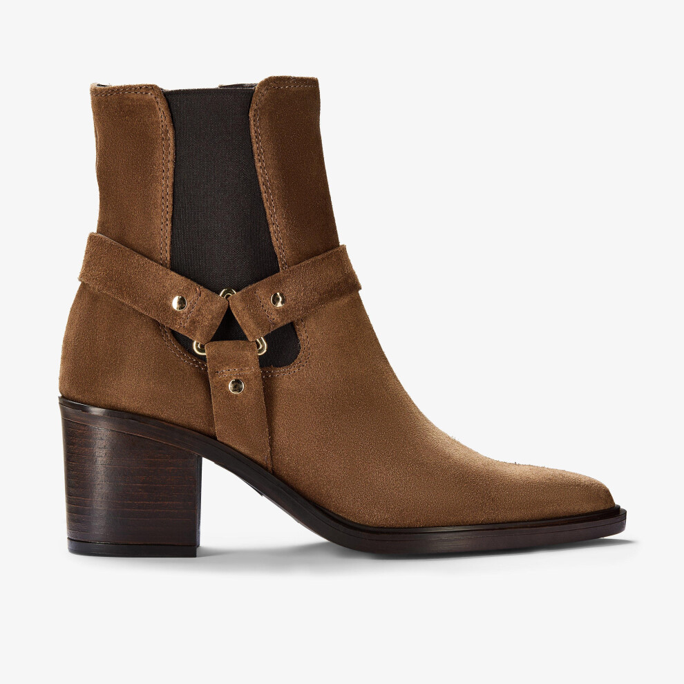 Clarks Women's Jesse Buckle Dark Tan Suede Ankle Boots in Brown | Size: 7-Standard Fit - Image 6