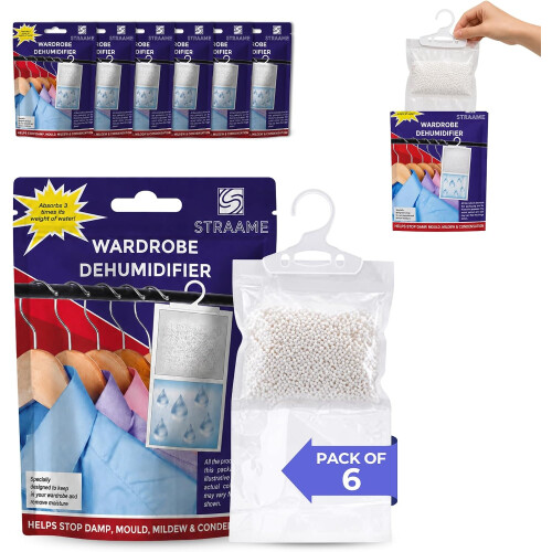 Straame Unscented Hanging Dehumidifiers, Wardrobe Moisture Absorber, 6 Pack