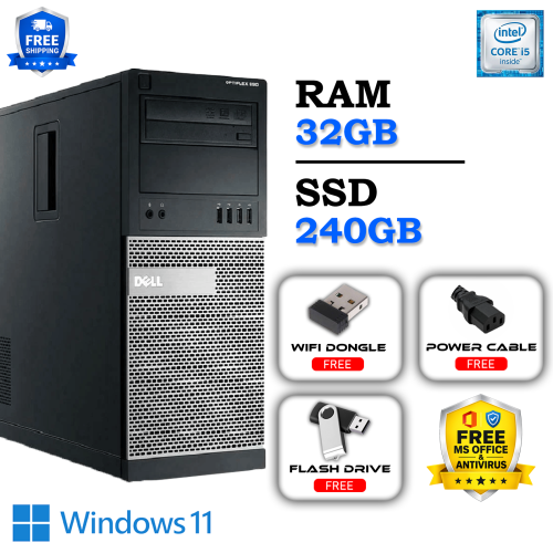 Refurbished Dell Windows 11 Pro - DELL / Core i5 / 32GB Ram / 240GB SSD Desktop PC Fast Computer