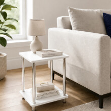 White High Gloss 2-Tier Side Table Stainless Legs
