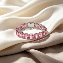 2026 New Bracelet Silver Emerald Cut Pink Crystal Tennis Bracelet Safety Chain Luxury Women Party Wrist Jewelry 5640363