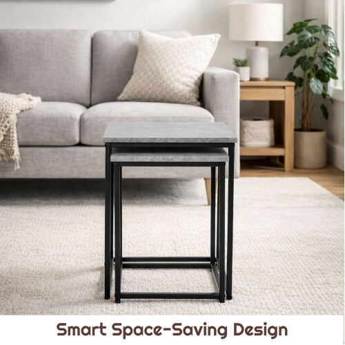 Grey Marble Effect Nesting Tables Set of 2 1
